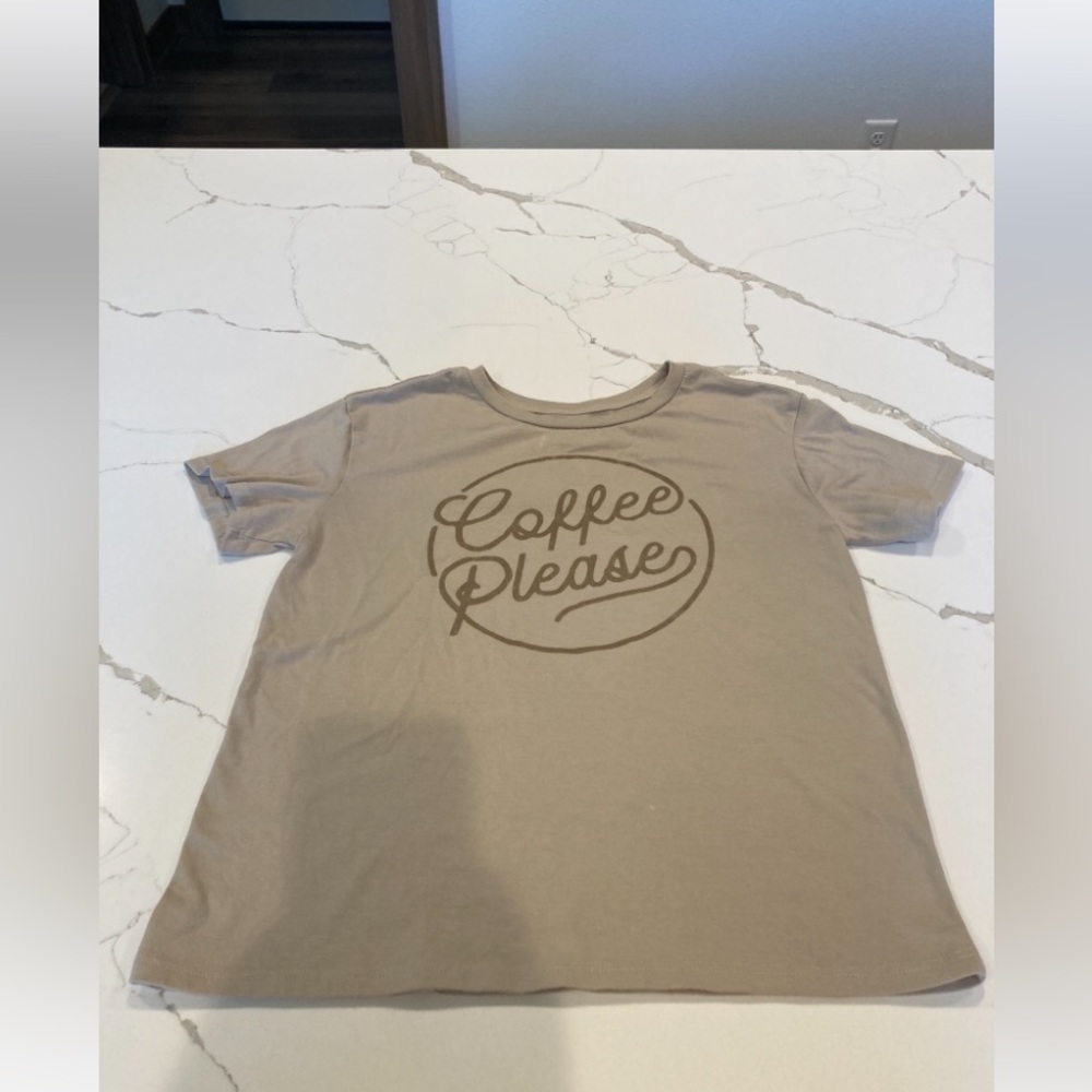 Women fifth sun coffee please graphic short sleeve shirt top blouse brown tan s